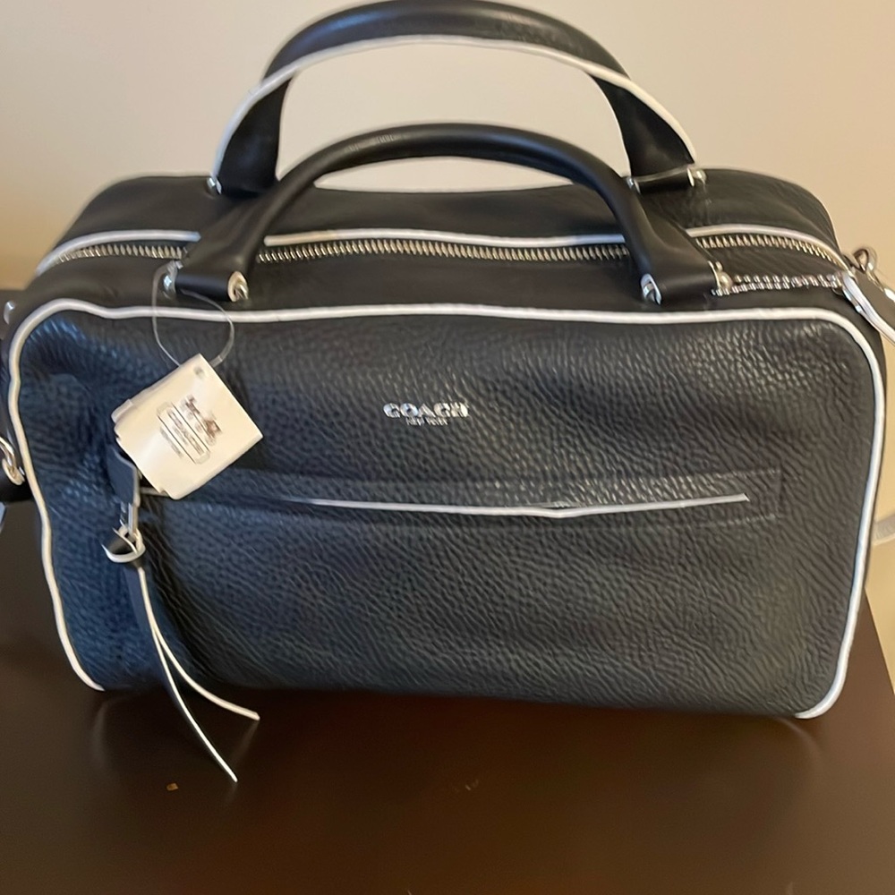 Coach Black Satchel with White Trim